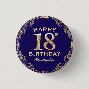 Macaron Rond 2,50 Cm 18e anniversaire Parties scintillant marine bleu e