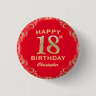 Macaron Rond 2,50 Cm 18e anniversaire Parties scintillant rouge et or c