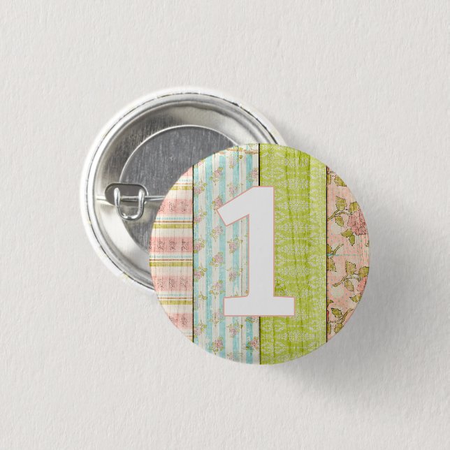 Macaron Rond 2,50 Cm 1er anniversaire bébé Shabby Chic Rose Cottage boi (Devant & derrière)