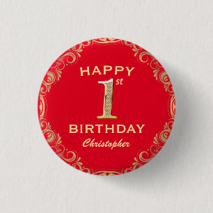 Macaron Rond 2,50 Cm 1ère fête d'anniversaire Cadre Parties scintillant