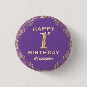 Macaron Rond 2,50 Cm 1ère fête d'anniversaire Parties scintillant viole