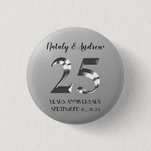 Macaron Rond 2,50 Cm 25e anniversaire Mariage d'argent métallique