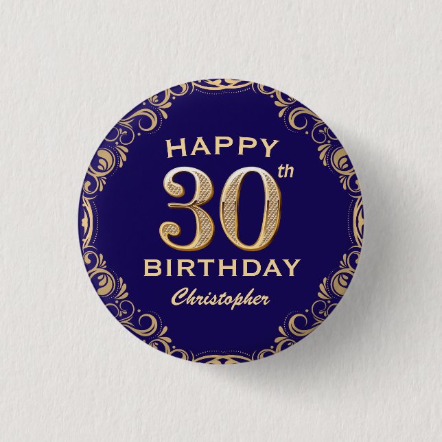 Macaron Rond 2,50 Cm 30e anniversaire de la Parties scintillant marine  (Devant)