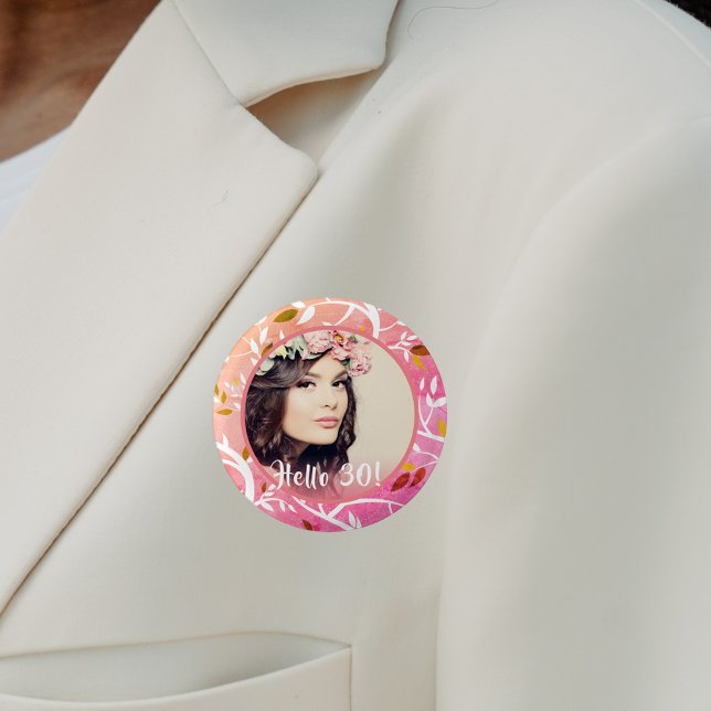 Macaron Rond 2,50 Cm 30e anniversaire photo personnalisée motif botaniq (Créateur téléchargé)