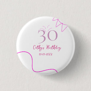 MACARON ROND 2,50 CM 30E ANNIVERSAIRE ROSE VIOLET PASTEL DESSINÉ RÉTRO 