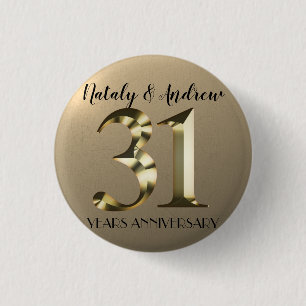 Macaron Rond 2,50 Cm 31e anniversaire du Mariage d'or métallique