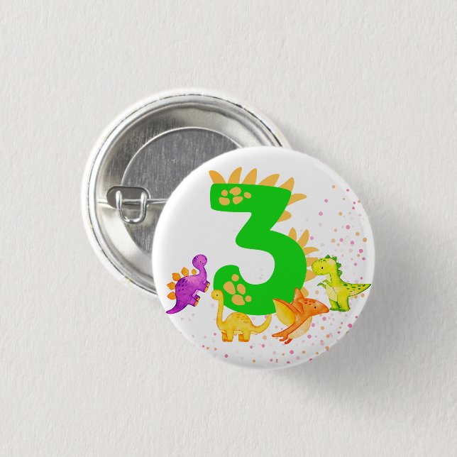 Macaron Rond 2,50 Cm 3rd Birthday. Dinosaur Design. My third birthday.  (Devant & derrière)