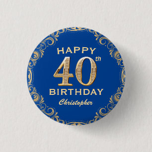 Macaron Rond 2,50 Cm 40e anniversaire de la Parties scintillant marine