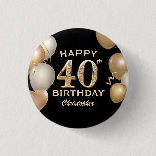 Macaron Rond 2,50 Cm 40e fête d'anniversaire Ballons noirs et or