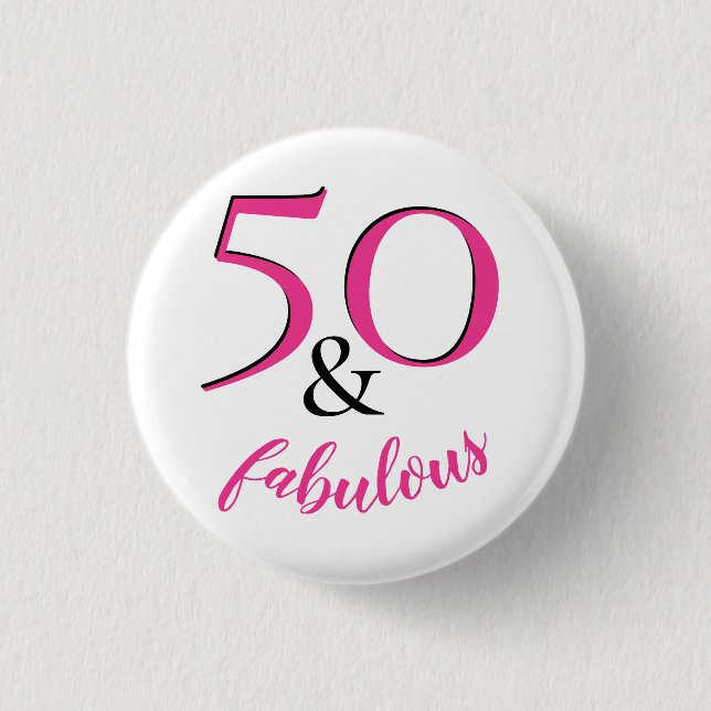Macaron Rond 2,50 Cm 50 & Fabuleux Pink & White Anniversaire Fête Favor (Devant)