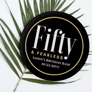 Macaron Rond 2,50 Cm 50 & Fearless Anniversaire Elégant moderne Black C
