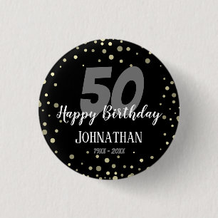 Macaron Rond 2,50 Cm 50e anniversaire avec Confetti Black