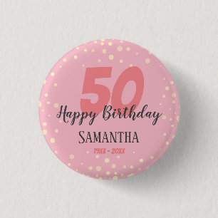 Macaron Rond 2,50 Cm 50e anniversaire avec Confetti Pink