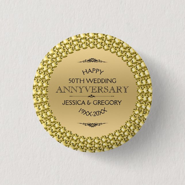 Macaron Rond 2,50 Cm 50e anniversaire du Mariage Diamants d'or (Devant)