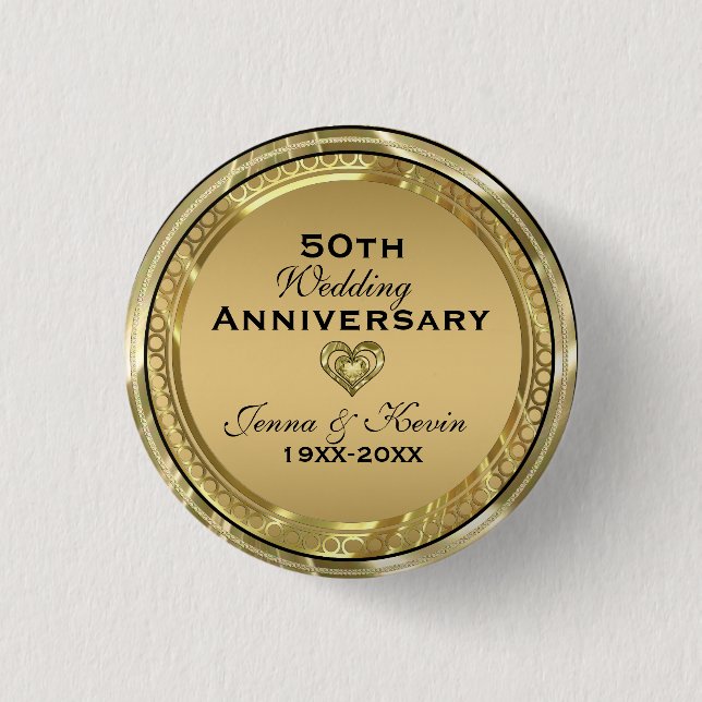 Macaron Rond 2,50 Cm 50e anniversaire du Mariage Gold & Black (Devant)