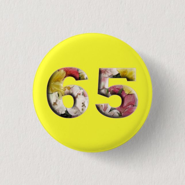 Macaron Rond 2,50 Cm 65e anniversaire 65 ans Épingle de jalon (Devant)