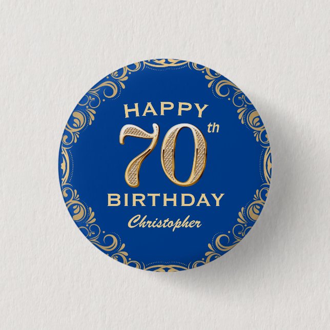 Macaron Rond 2,50 Cm 70e anniversaire de la Parties scintillant marine  (Devant)