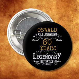 Macaron Rond 2,50 Cm 80e anniversaire Black Gold Legendary Retro