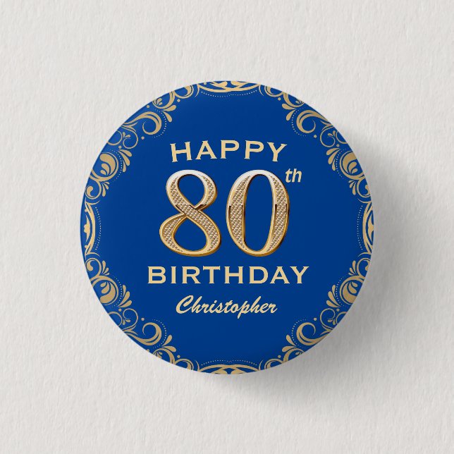 Macaron Rond 2,50 Cm 80e anniversaire de la Parties scintillant marine  (Devant)