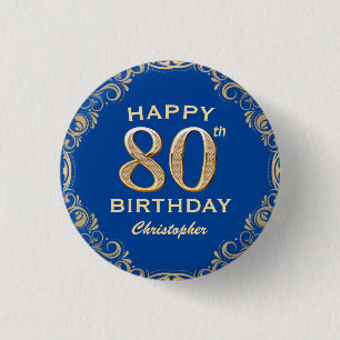 Macaron Rond 2,50 Cm 80e anniversaire de la Parties scintillant marine