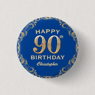 Macaron Rond 2,50 Cm 90e anniversaire de la Parties scintillant marine