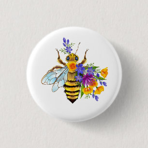 Macaron Rond 2,50 Cm Abeille à fleurs avec plantes sauvages