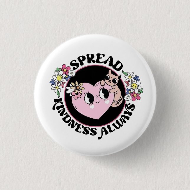 Macaron Rond 2,50 Cm Adorable Cat & Flowers Button – Spread Kindness  (Devant)