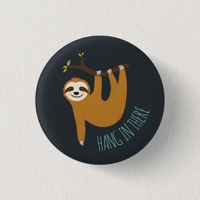 Macaron Rond 2,50 Cm Adorable Sloth "Hang in There" (Devant)