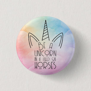Macaron Rond 2,50 Cm Affirmation Unicorne, rose et bleu Pastel Arc-en-c