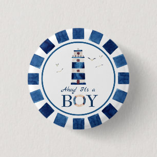 Macaron Rond 2,50 Cm Ahoy nautique ! C'est un Baby shower de phare pour
