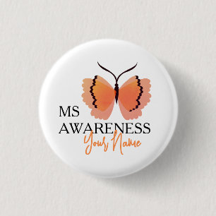 Macaron Rond 2,50 Cm Ajouter votre nom Papillon orange Ms Awareness
