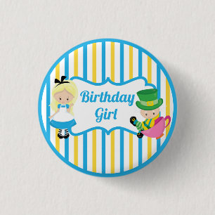 Macaron Rond 2,50 Cm Alice au pays des merveilles Anniversaire Fille Bl