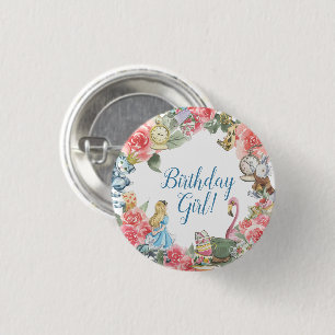 Macaron Rond 2,50 Cm Alice dans l'Onederland Bouton fille d'anniversair
