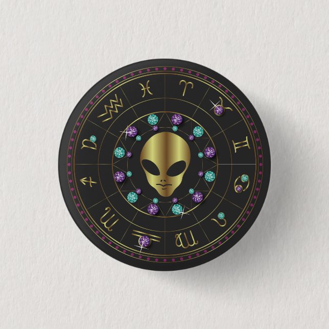 Macaron Rond 2,50 Cm Alien Horoscope Zodiac (Devant)
