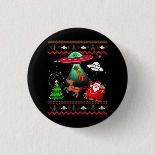 Macaron Rond 2,50 Cm Alien Père Noël UFO enlèvement laide pull de Noël