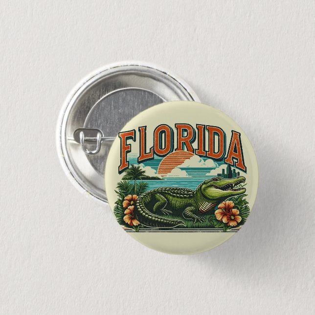 Macaron Rond 2,50 Cm Alligator de Floride rétro (Devant & derrière)