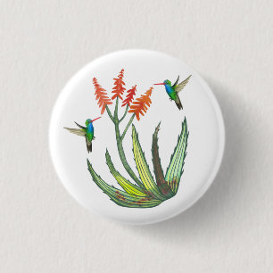 Macaron Rond 2,50 Cm Aloe Vera Succulent Fleurs Hummingbirds Aquarelle