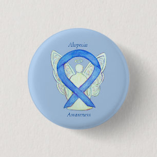 Macaron Rond 2,50 Cm Alopecia Angel Awareness Blue Ribbon Custom Pin
