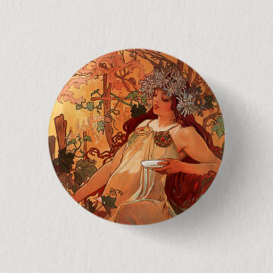 Macaron Rond 2,50 Cm Alphonse Mucha, Quatre Saisons, Automne