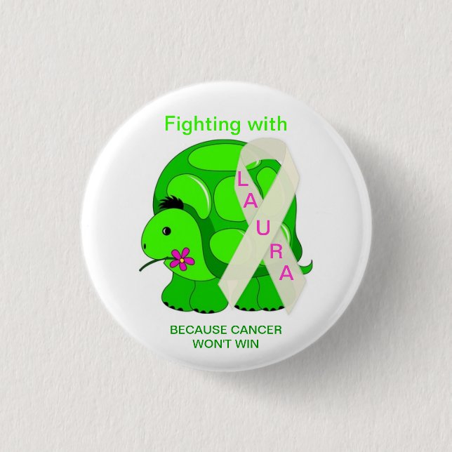 Macaron Rond 2,50 Cm Amis de Laura, combattant avec le Pin de Laura (Devant)