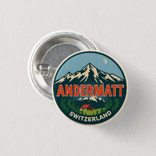 Macaron Rond 2,50 Cm Ancienne station de ski ANDERMATT en Suisse Cadeau