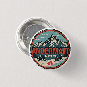 Macaron Rond 2,50 Cm Anciens ANDERMATT ski Suisse Alpes suisses cadeaux