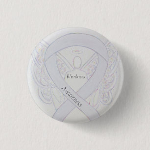 Macaron Rond 2,50 Cm Ange de sensibilisation à la cécité Blanc Ruban Ar