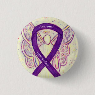 Macaron Rond 2,50 Cm Ange de sensibilisation Fibromyalgie Ruban Peintur
