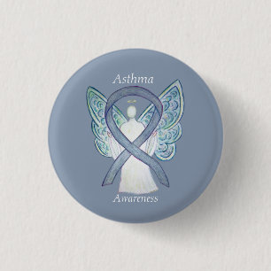 Macaron Rond 2,50 Cm Ange du ruban de sensibilisation à l'asthme Étique