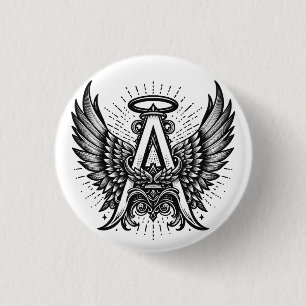 Macaron Rond 2,50 Cm Angel Alphabet A Initiale Dernière Ailes Halo