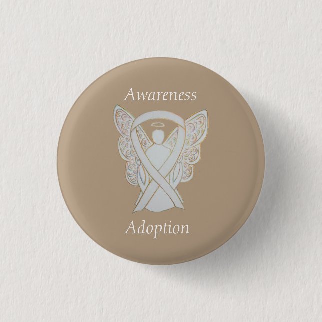 Macaron Rond 2,50 Cm Angle de sensibilisation à l'adoption Ruban blanc  (Devant)