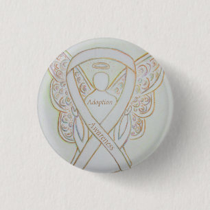 Macaron Rond 2,50 Cm Angle de sensibilisation à l'adoption Ruban blanc 