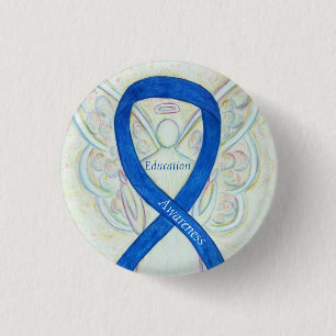 Macaron Rond 2,50 Cm Angle d'éducation Blue Sensibilisation Ruban Art P