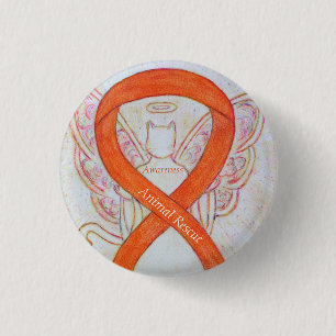 Macaron Rond 2,50 Cm Animal Rescue Orange Sensibilisation Ruban Angel P